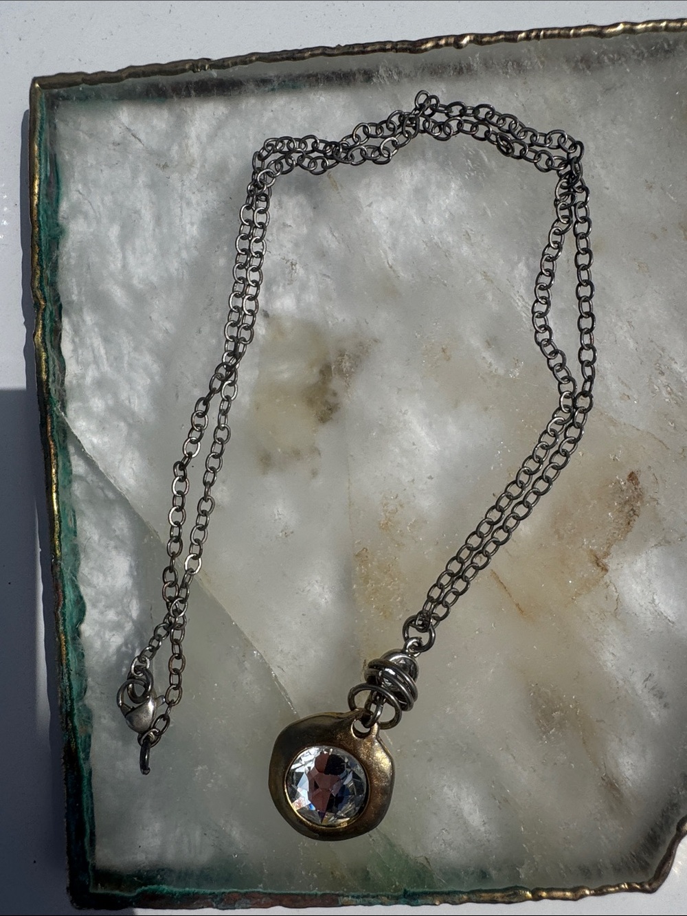 Silver-Tone Necklace with Clear Crystal Pendant
